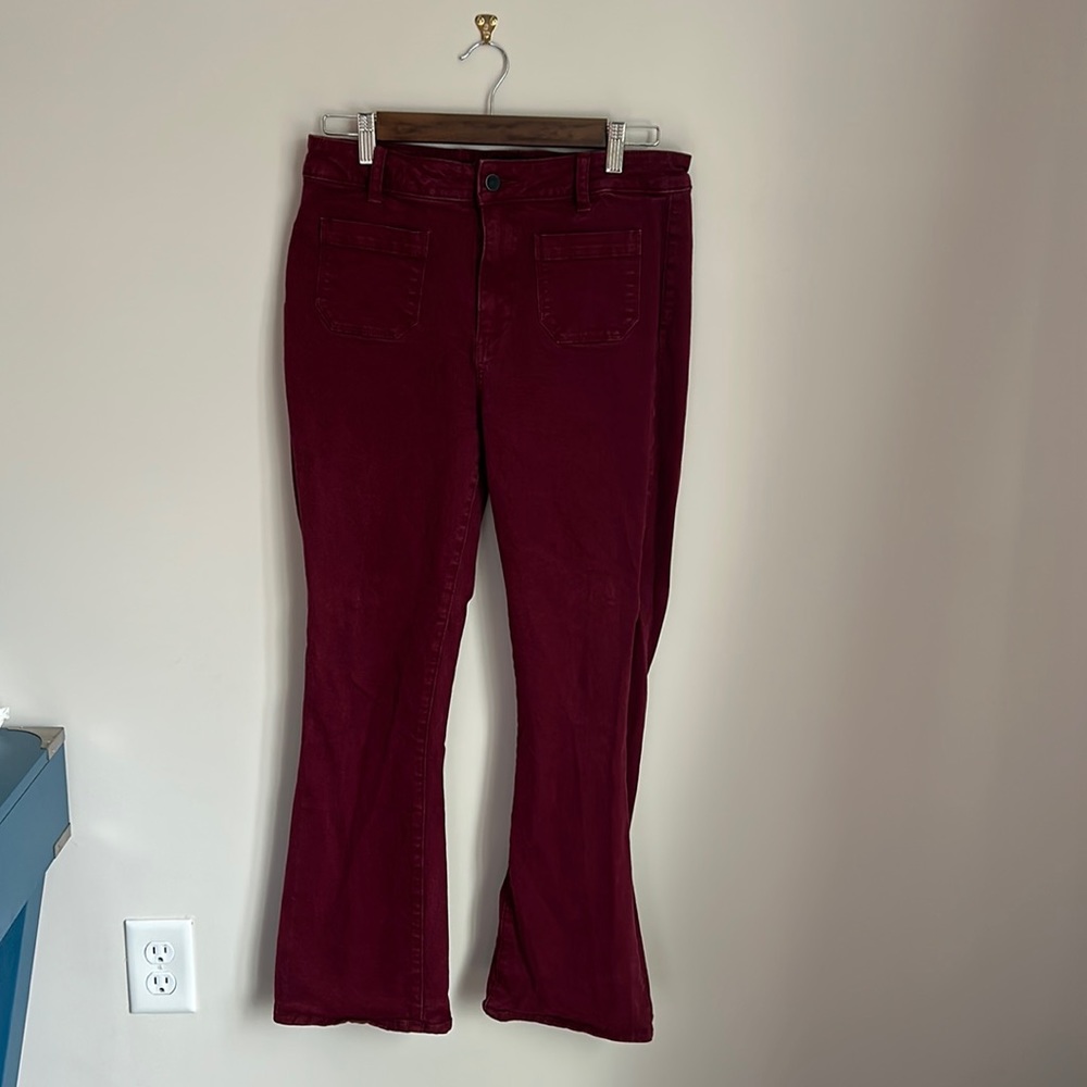 PAIGE CLAUDINE HIGH-RISE ANKLE FLARE JEANS - Size 30 - Maroon
